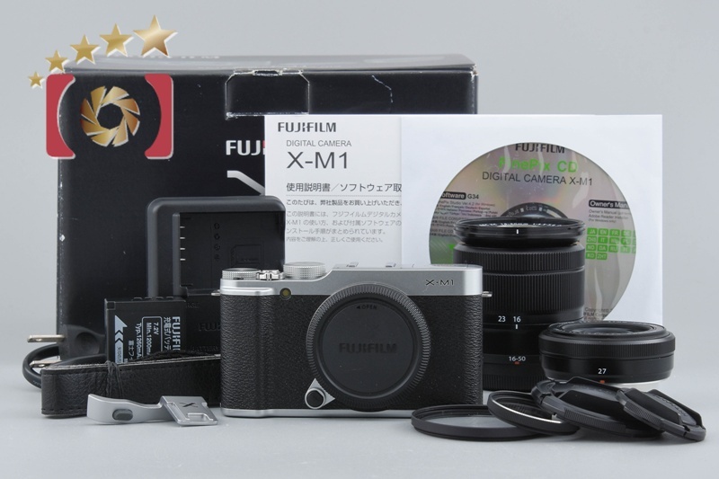【中古】FUJIFILM 富士フイルム X-M1 シルバー ダブルレンズキット 元箱付き拍卖