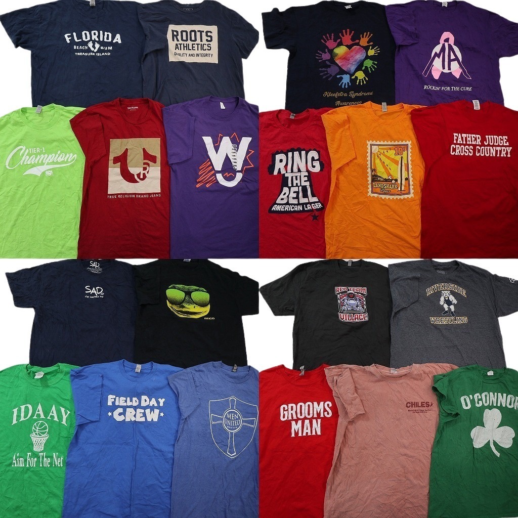 古着卸 まとめ売り カラー Tシャツ 20枚セット ( メンズ XL ) ワンポイント 英文字プリント カレッジ風 中古 古着 NE3322 1円スタート拍卖