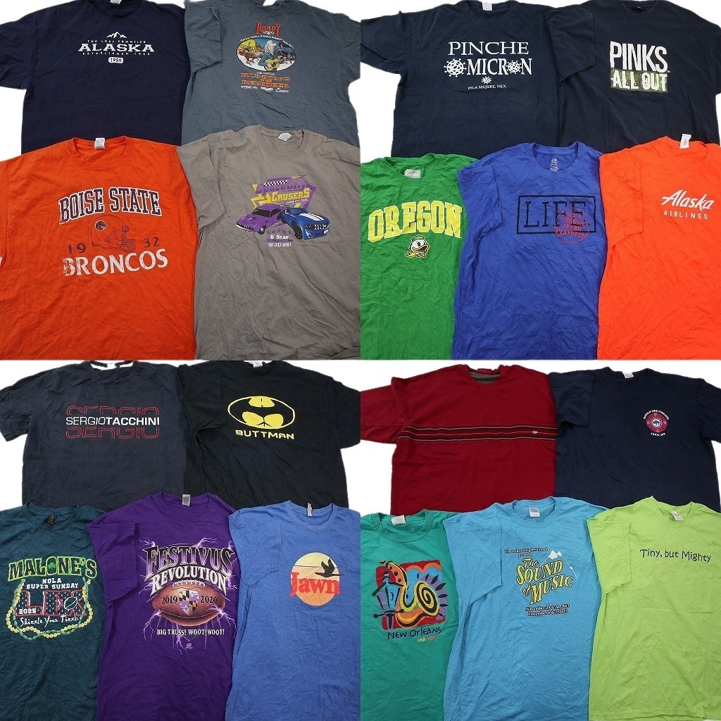 古着卸 まとめ売り カラー Tシャツ 19枚セット ( メンズ 2XL ) アーチロゴ カレッジ風 英文字プリント レーシング NE3324 1円スタート拍卖