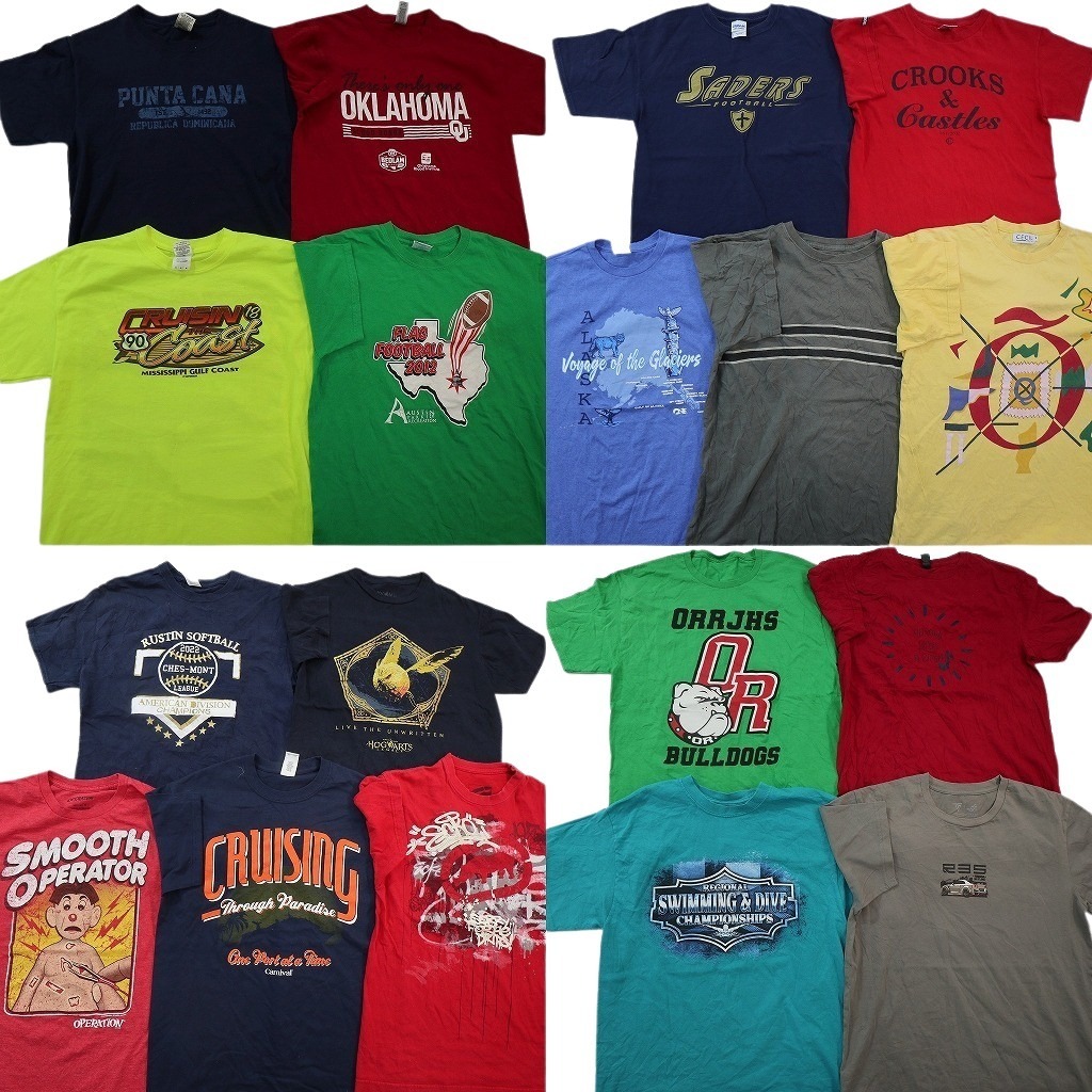 古着卸 まとめ売り カラー Tシャツ 18枚セット ( メンズ M ) カレッジ風 ワンポイント 英文字プリント 中古 古着 NE3339 1円スタート拍卖