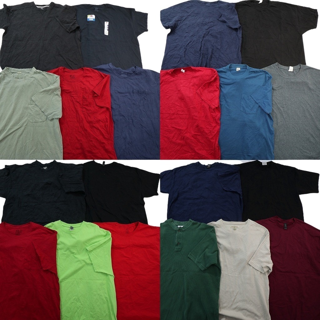 古着卸 まとめ売り 無地 Tシャツ 20枚セット ( メンズ XL/2XL/3XL ) 前V フルーツオブザルーム ポケット付き NE3496 1円スタート拍卖