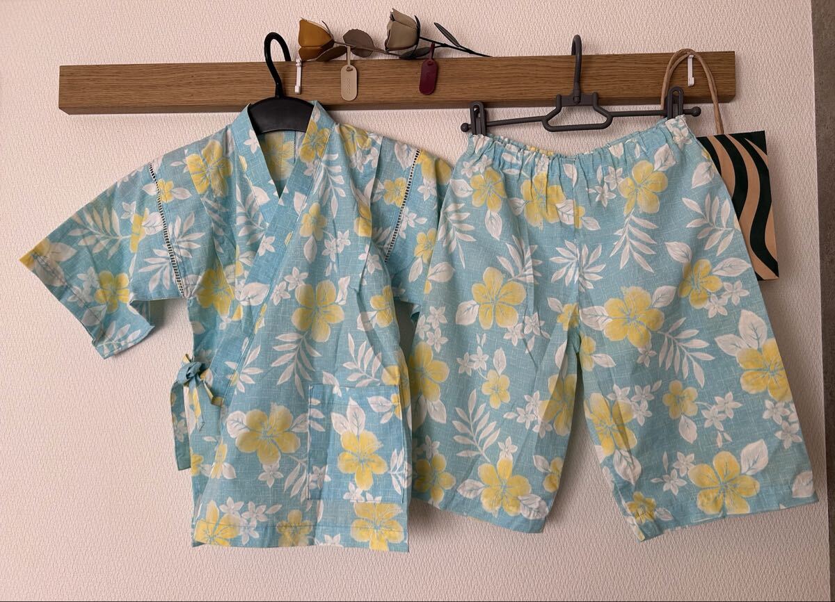 甚平 じんべい 子供服 女の子 花柄 水色 黄色 ポケットあり SK072拍卖