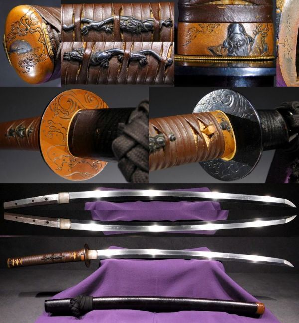 昼夜仕立て名鐔、素晴らしい小道具備わる上々一作拵 兼行在銘長脇差 ほぼ刀の寸法 検/ 縁頭 目貫 小柄小刀 江戸時代 太刀 支店出荷拍卖