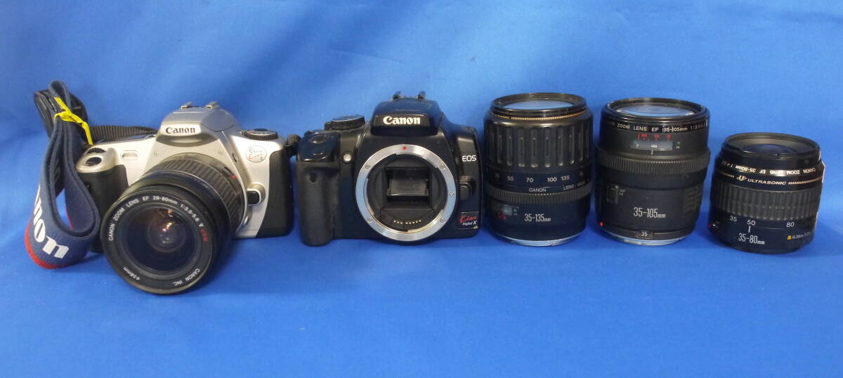 Canon ボディ(1台デジタル)/【 EF 35-80mm 】2本/【 EF 35-105mm 】/【 EF 35-135mm】/ 4本とも レンズ内カビ・汚れ等有 ジャンク品拍卖