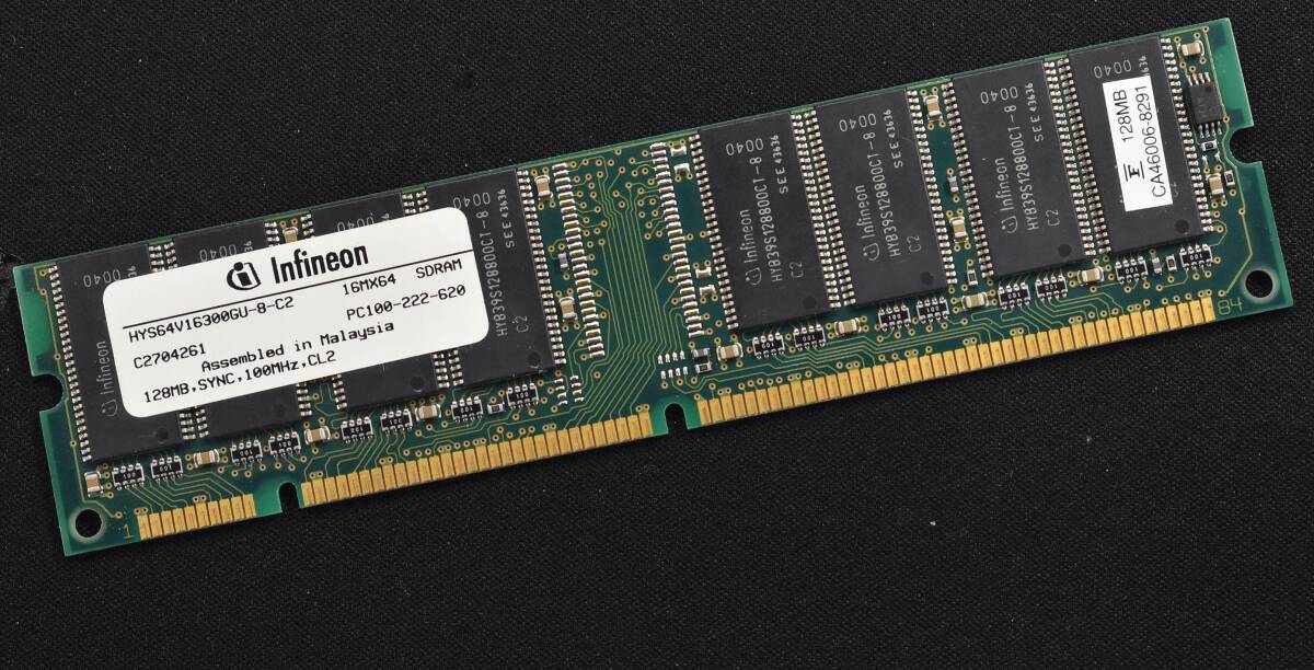 128M PC100 SDRAM CL2 168pin non-ECC Unbuffered DIMM (Infineon 8chip 片面実装) 汎用デスクトップ向けメモリー (管:SA7144拍卖
