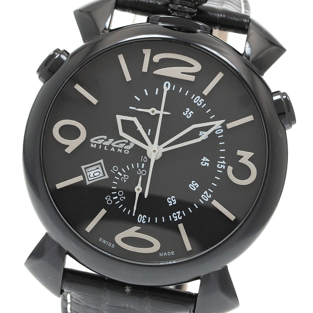 ガガミラノ GaGa MILANO 5099.01BK マヌアーレ シン クロノ 46MM デイト クロノグラフ クォーツ メンズ 美品 保証書付き_944778拍卖