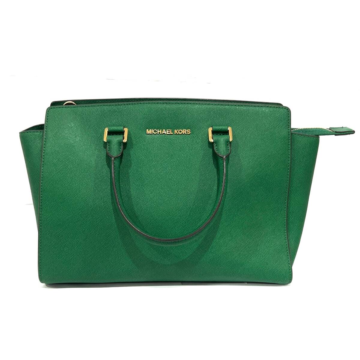 【A】極美品 マイケルコース MICHAEL KORS セルマ グリーン 2Way ハンドバッグ ショルダー レディース ミディアム 鞄 レザー ゴールド ロゴ拍卖