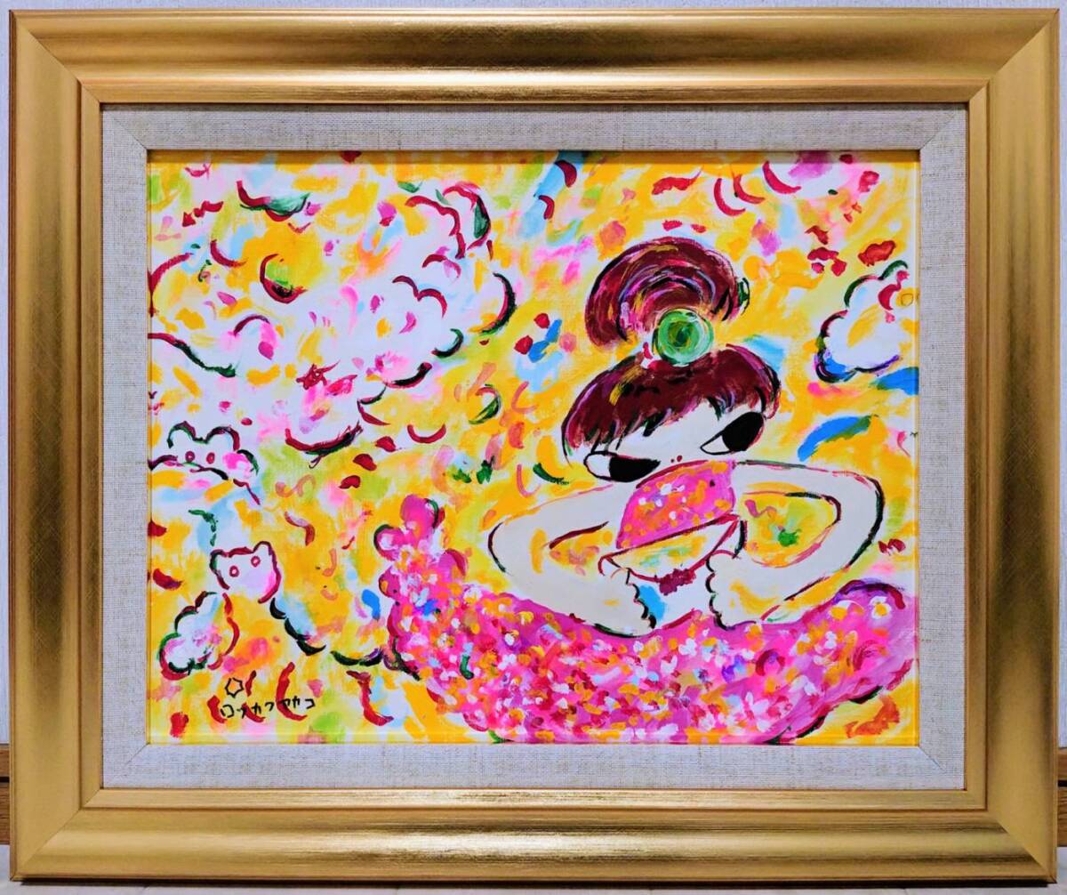 【模写】ロッカクアヤコ 手描き作品/人気作品/表裏サイン・裏描き有り/女の子/油彩/アクリル/絵画/額縁/額縁/額装/逸品/F6号拍卖
