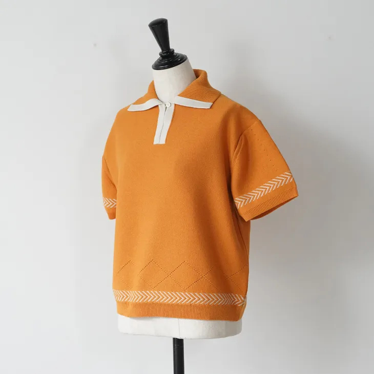 ASEEDONCLOUD | Kafusho Polo Knit (orange) | アシードンクラウド トップス ポロニット レディース拍卖