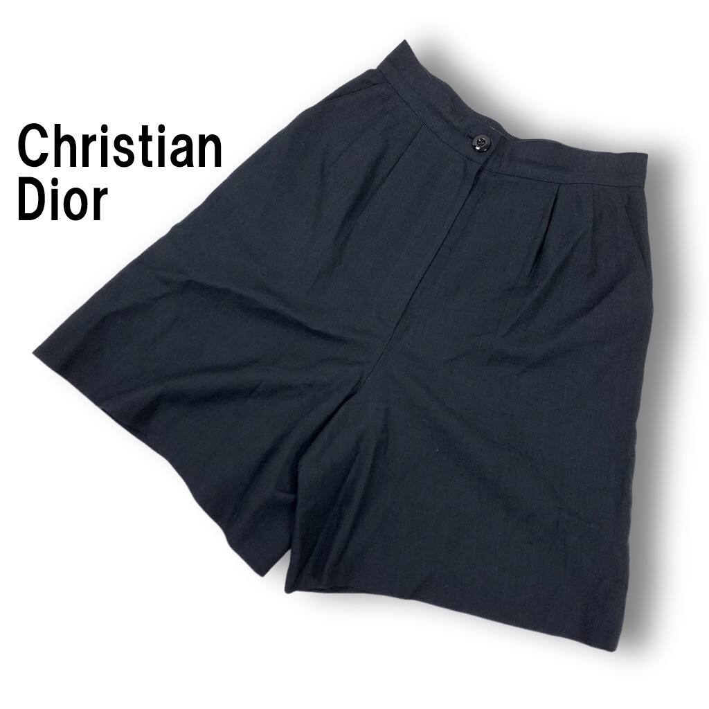 Christian Dior クリスチャンディオール ハーフパンツ キュロット ショートパンツ レーヨン リネン 紺 ネイビー M◆送料無料◆YC2171拍卖