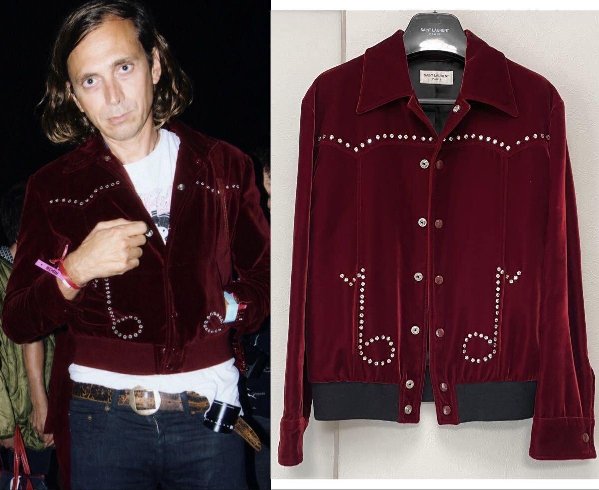 エディスリマン着用 16AW Saint Laurent Paris テディジャケット 44 サンローランパリ ミュージックノート クリスタル装飾 ブルゾン拍卖