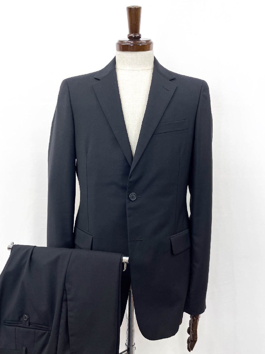 HH超美品【プラダ PRADA】A8825 ウール×モヘア シングル2ボタン スーツ (メンズ)size46/DROP8R ブラック 黒無地 ベルベスト製★35RMS4177拍卖