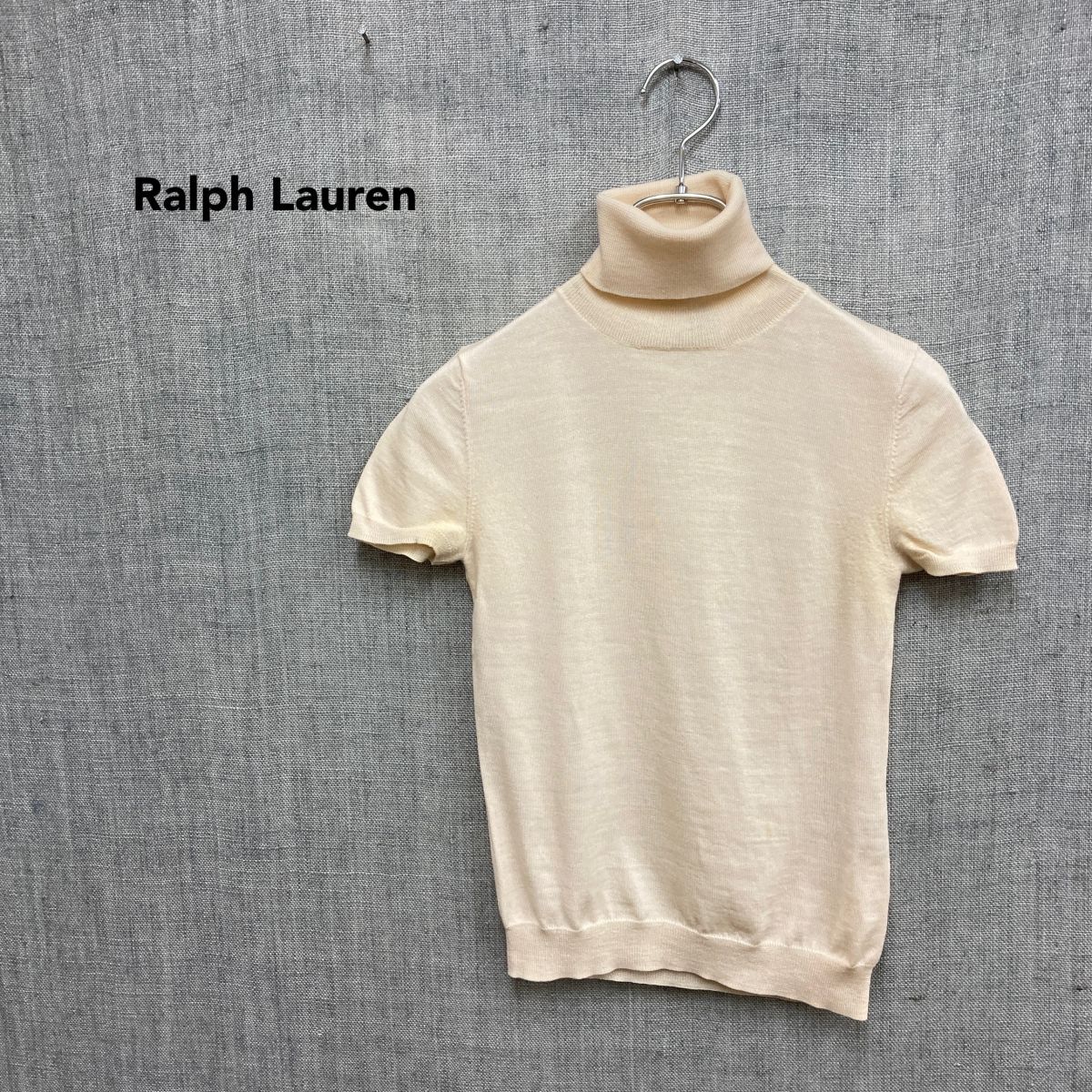 2A2553-O◆Ralph Lauren ラルフローレン 半袖 タートルネック ニット ハイゲージ プルオーバー ◆sizeM アイボリー 毛拍卖
