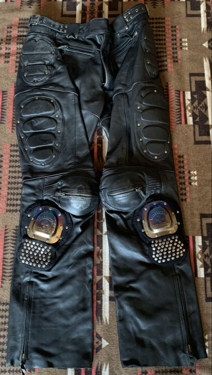 貴重イエローコーン 廃盤 絶版チタニウム レザーパンツ ライダースパンツ本革ライディングパンツ黒 ブラック3Lビッグサイズ大きいサイズA28拍卖