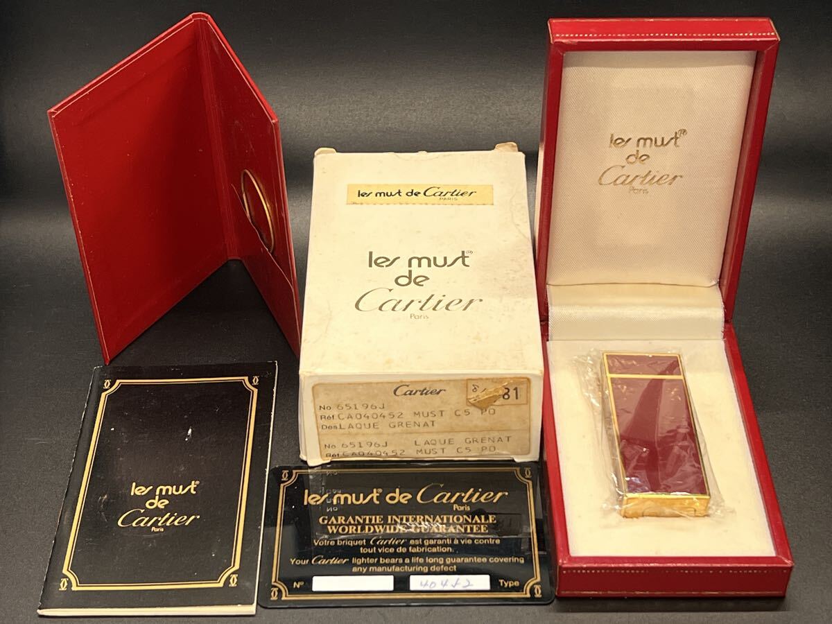 Cartier カルティエ ショート ガスライター ペンタゴン ボルドーラッカー ゴールド 箱付き 綺麗です!拍卖