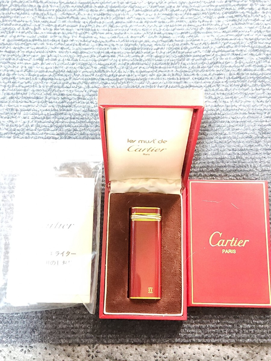 Cartier カルティエ マスト ドゥ カルティエ ガスライター 赤 漆 箱付 説明書付き 喫煙具拍卖