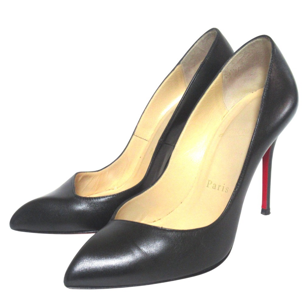 良品 Christian Louboutin クリスチャンルブタン レザー ポインテッドトゥ ハイヒール パンプス サイズ35 22cm ブラック拍卖