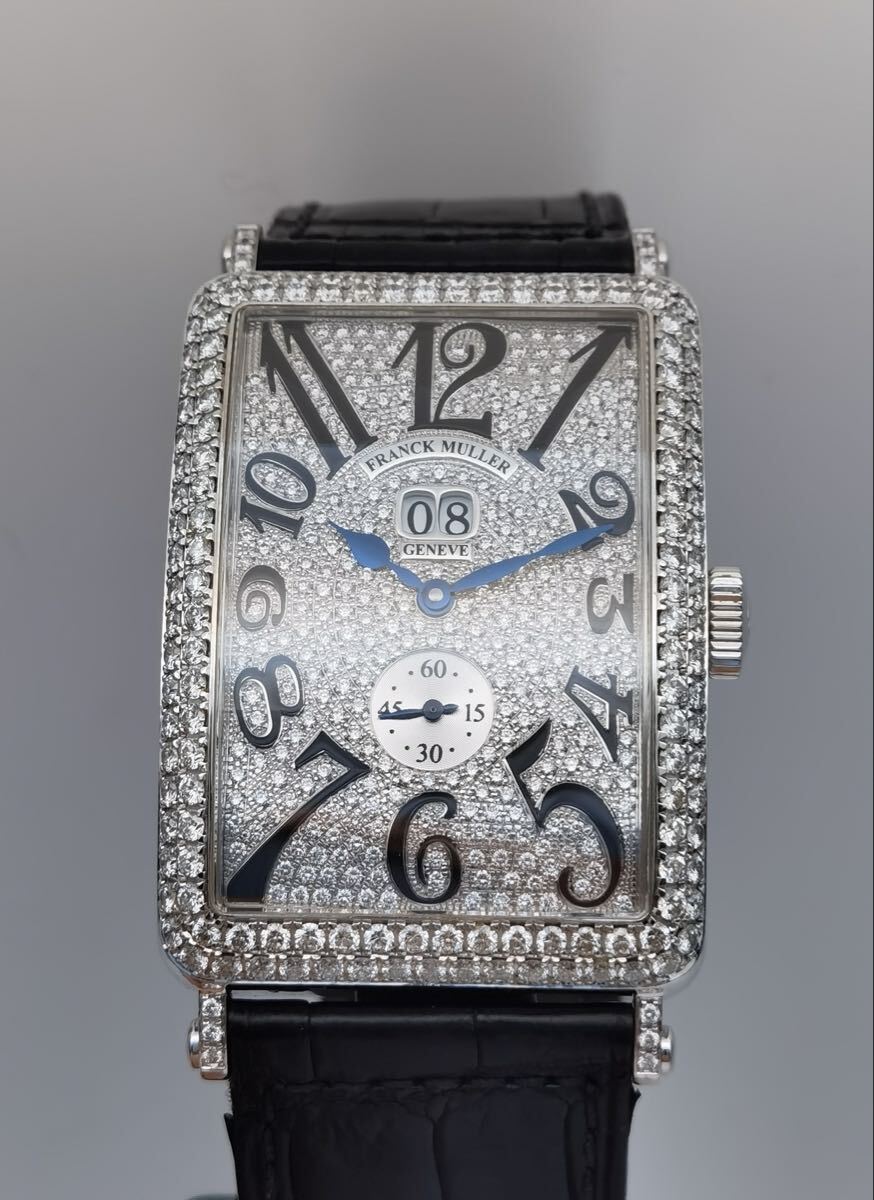 中古 箱付き フランクミュラー FRANCK MULLER ロングアイランド グランギシェ 1200S6GGDCD K18WG 純正ダイヤモンド 自動巻き メンズ 腕時計拍卖