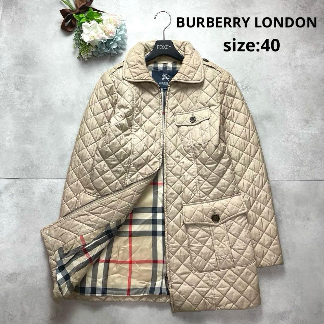 大きいサイズ BURBERRY LONDON バーバリーロンドン キルティングジャケット 40 L メガチェック ノバチェック ベージュ ロゴ入り 高級感拍卖