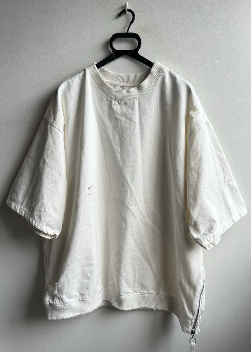 【美品】ZARA MAN トップス 半袖 メンズ XL ホワイト 白 ウォッシュ ダメージ加工 ザラ マン 拍卖