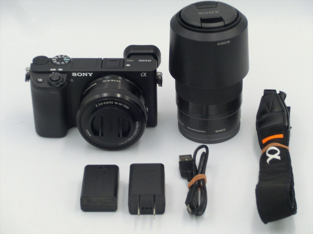 T【7p-45】【80サイズ】▲1円~/SONY ソニー/ミラーレス一眼カメラ α6400 APS-C ダブルズームレンズ付/起動可/動作未確認拍卖