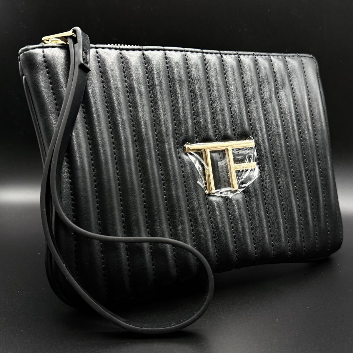 1円 新品未使用 TOM FORD トムフォード レザー クラッチバッグ セカンドバッグ マルチポーチ メンズ レディース ブラック系 拍卖