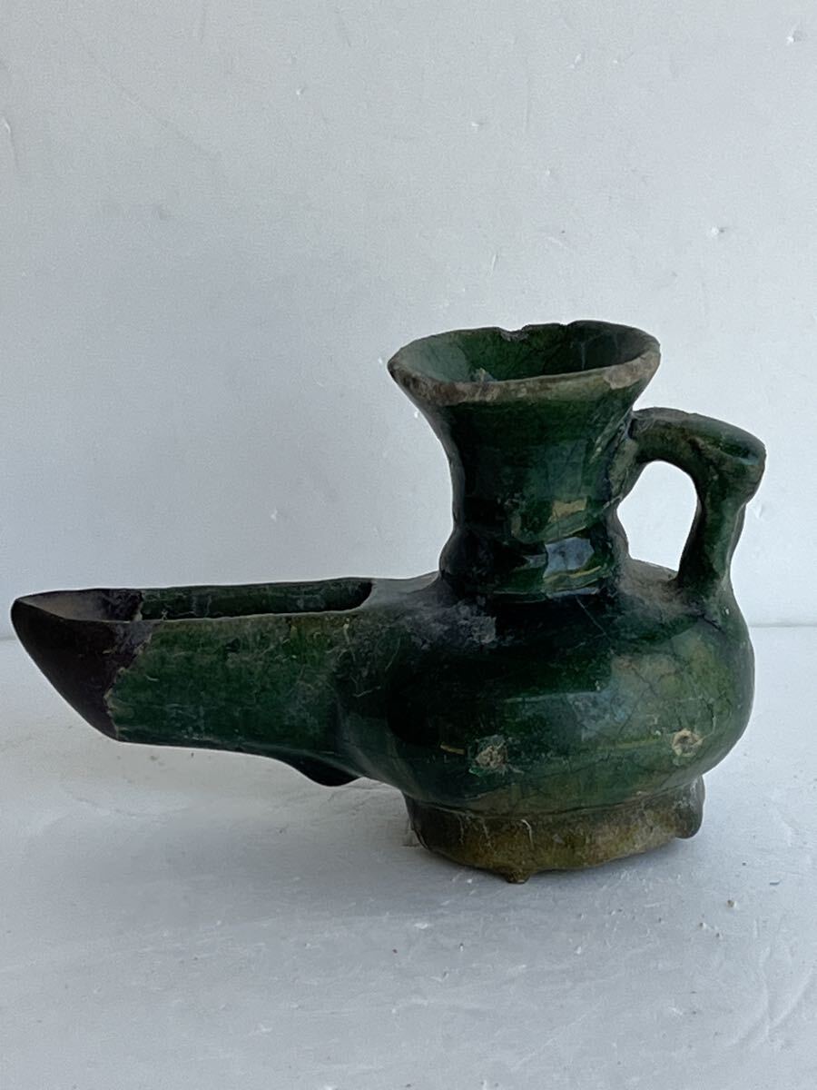 イランやペルシャの緑釉 灯火器 オイルランプ 陶器 時代物 骨董拍卖