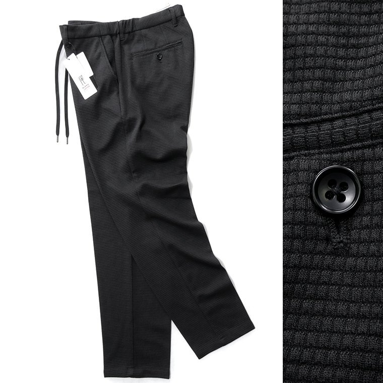 新品 Pajama SUITS PREMIUM 尾州生地 ワッフルジャージー イージー パンツ S 濃灰 【P21992】 春秋 メンズ スラックス ストレッチ ウール拍卖