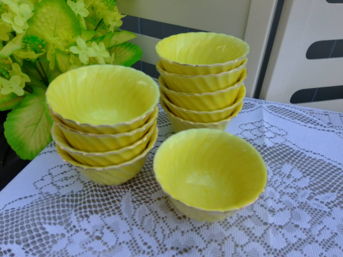 厨房用品 洋食器 小鉢 縁取金彩 黄色 10客 中古品拍卖