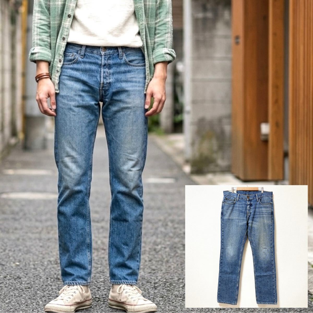 雰囲気抜群!【HOLLISTER】ホリスター デニム パンツ ジーンズ ボタンフライ ストレート 綿100 アバクロ ブルー メンズ W34×L32 /Y44921SS拍卖