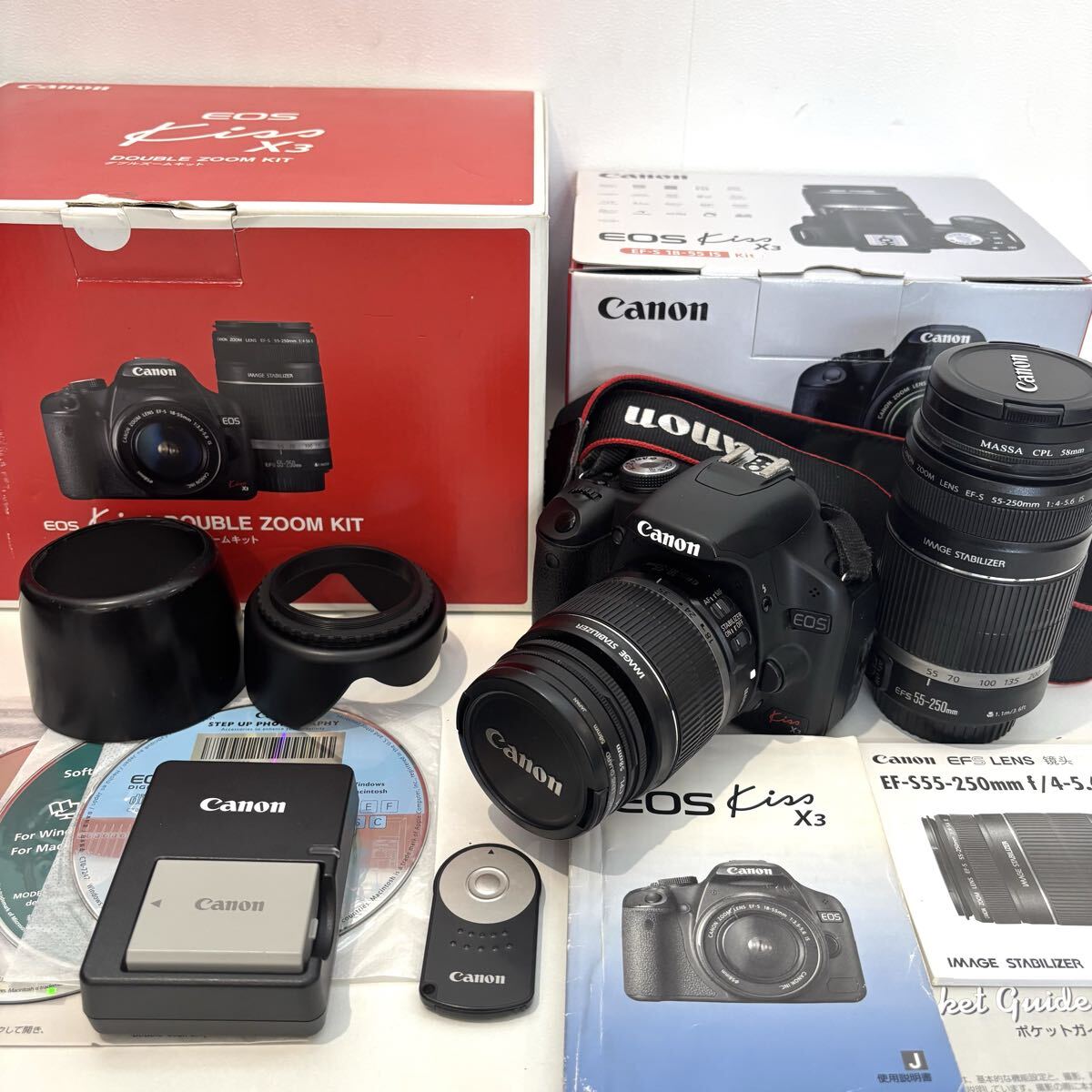 Canon EOS Kiss X3 キャノン デジタル 一眼レフ ダブルズームキット カメラ ブラック キャノン 一眼レフ デジカメ レンズ拍卖