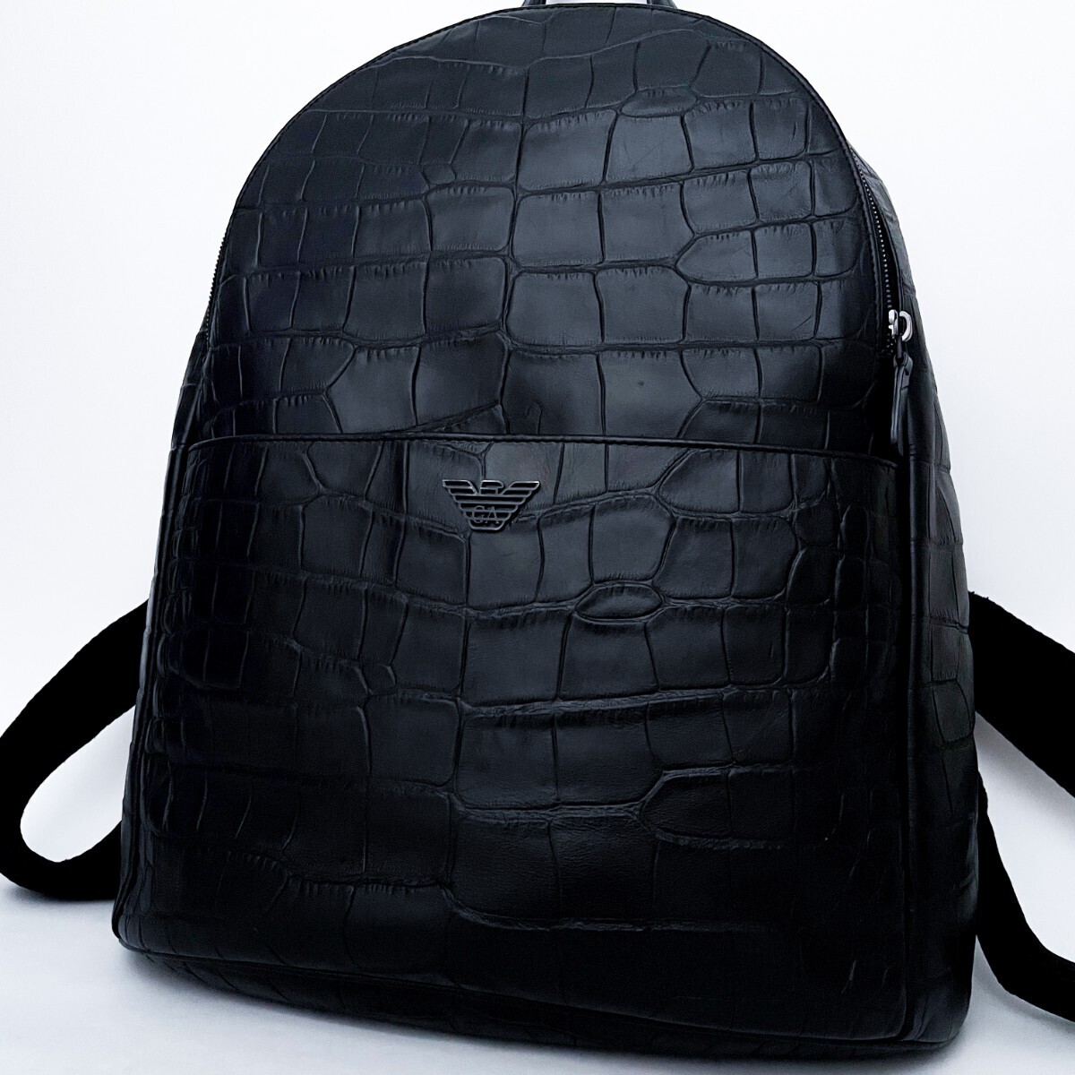 1円■未使用級■幻の逸品■型崩れ無し■出回り無し ARMANI エンポリオアルマーニ クロコ リュックサック バッグ ビジネス A4 レザー メンズ拍卖