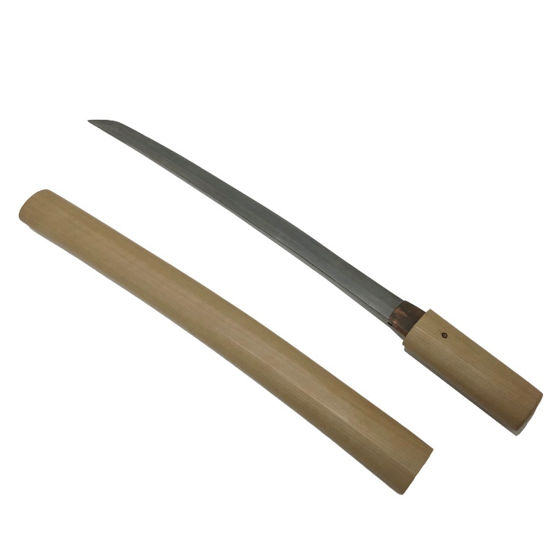 日本刀 脇差 無銘 白鞘 約1尺3寸9分 刃長38.6cm 反り0.6cm 目釘穴生1個 銃砲刀類登録証 鞘袋付属 【中古】 22604K277拍卖