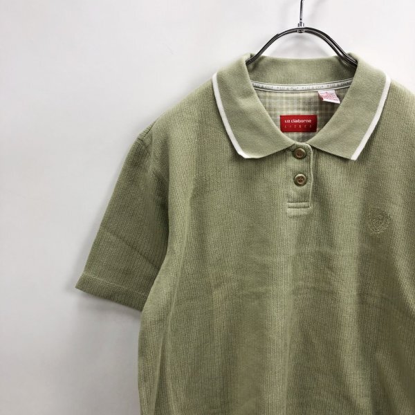 【人気】Liz Claiborne/リズ クレイボーン 半袖ポロシャツ ニット素材 コットン100% グリーン系 サイズS レディース/S6258拍卖