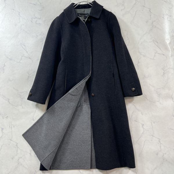 【XL】カシミヤ混 バーバリー アンゴラ混ダブルフェイスロングコート チェスターコート ロング マキシ 濃グレー BURBERRY レディース B2243拍卖