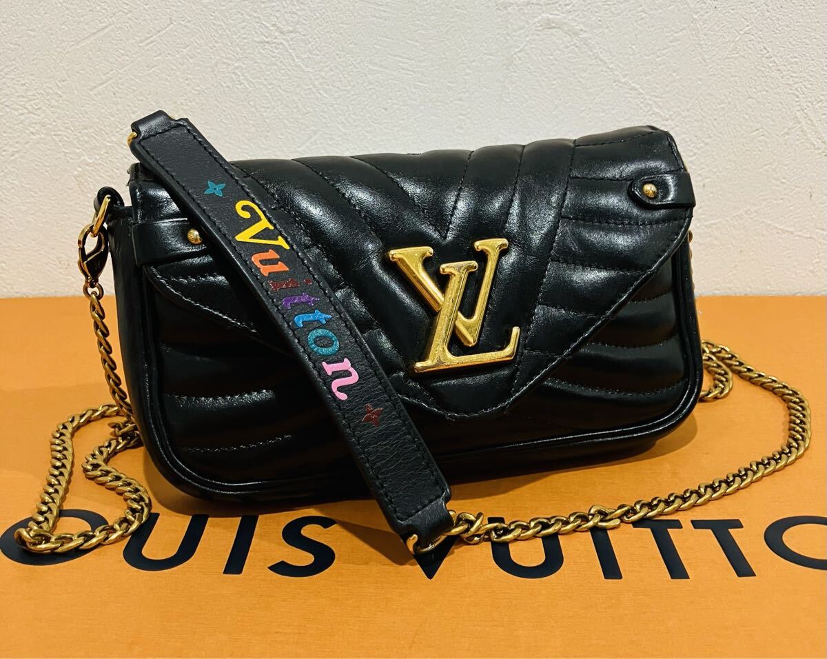 LOUIS VUITTON 極上美品 レザー ニューウェーブ ブラック ショルダー バッグ ルイ・ヴィトン 黒 斜め掛け バック拍卖