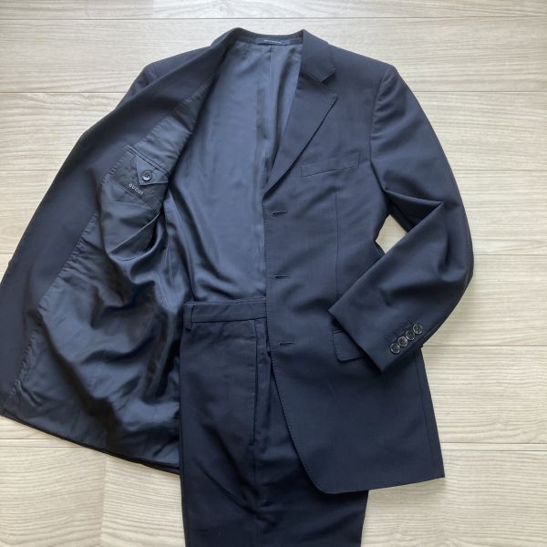 【極上の気品】GUCCI グッチ メンズ セットアップ スーツ ネイビー 紺 44サイズ M程度 3ボタン 総裏拍卖