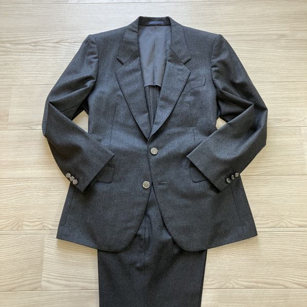 LANVIN PARIS ランバン パリ 希少 メタルボタン 46サイズ(M〜L程度) グレー ウール スーツ セットアップ メンズ 2B 背抜き拍卖