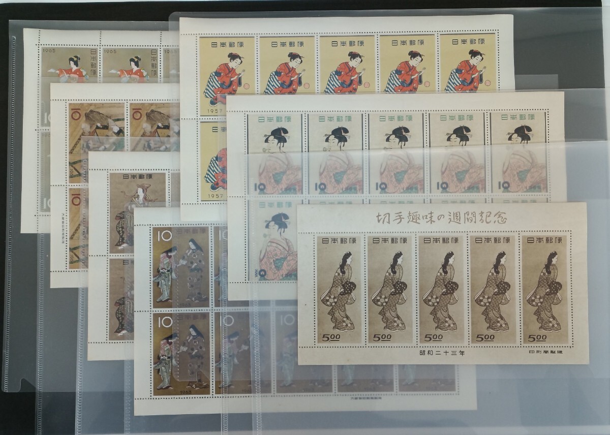 ●★ 日本切手 切手趣味週間 シート 見返り美人・ビードロを吹く娘・まりつき 他4種 ★●拍卖