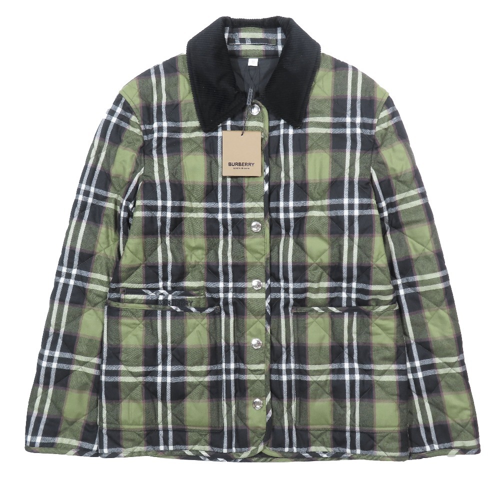 未使用 BURBERRY バーバリー ステンカラー キルティングジャケット 衿コーデュロイ ブルゾン チェック柄 グリーン XS拍卖
