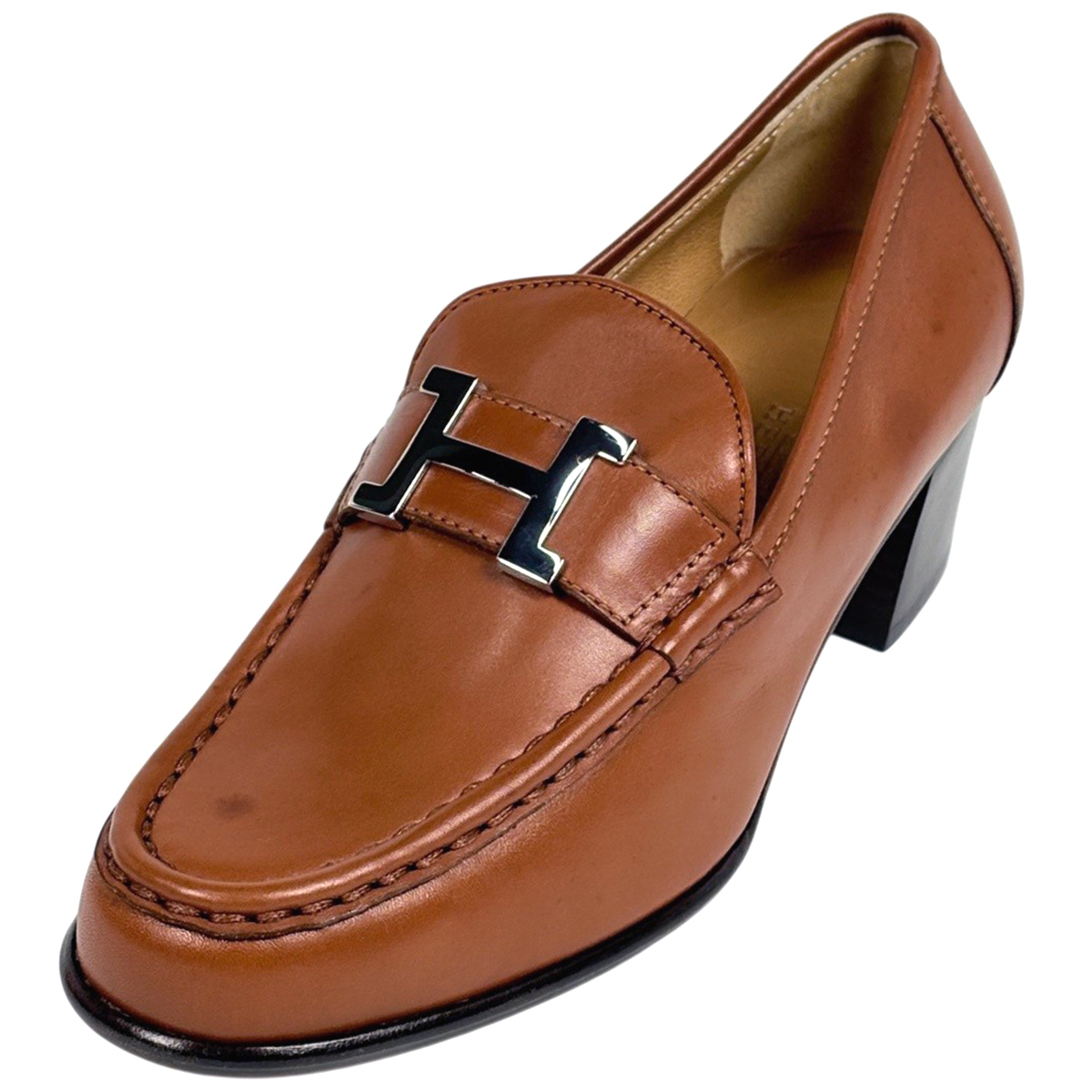 エルメス HERMES スクエアトゥ パンプス ハイヒール ローファー 靴 ローファー レザー ブラウン レディース 【中古】拍卖