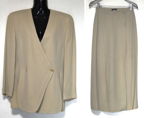 ★超美品★GIORGIO ARMANI★ジョルジオアルマーニ★ 黒タグ★ヴィンテージ★ 上品なベージュ ジャケット&スカート・スーツ36拍卖
