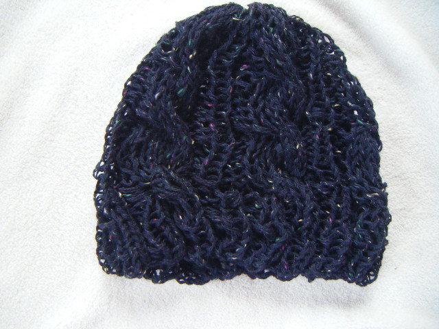 春~秋*手編男女兼用キャップ*紺に小さな色々の粒*縄編み   48拍卖
