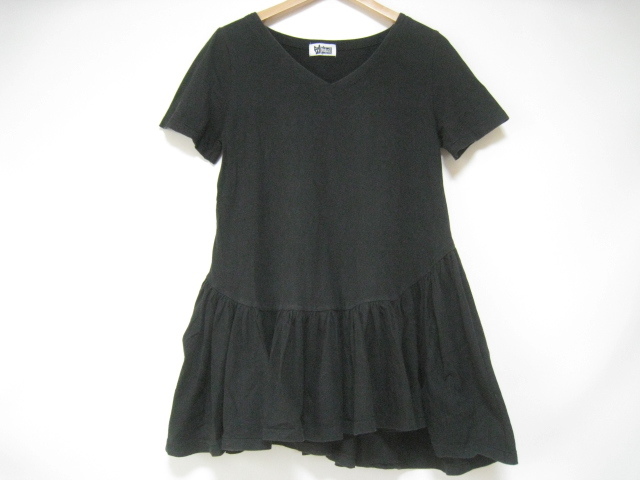 RCWB RODEO CROWNS EVERLAST ロデオクラウンズ エバーラスト カットソー 半袖 Vネック フリル ロング丈 黒 ブラック フリーサイズ拍卖