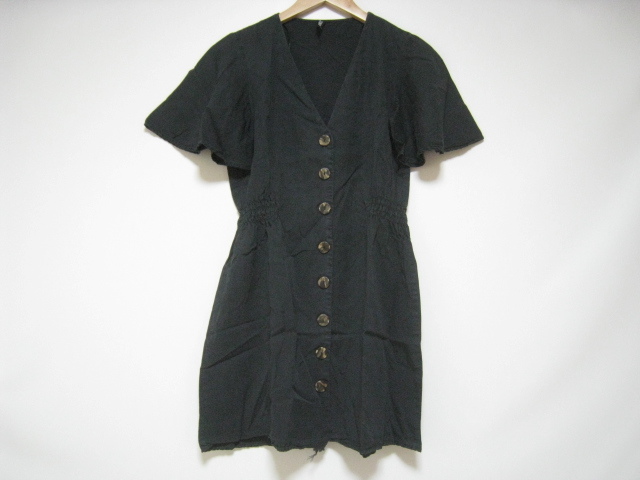 ZARA ザラ トップス カットソー ロング丈 半袖 Vネック ボタン 紺 ネイビー Mサイズ拍卖