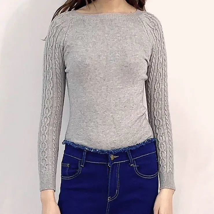 PREMINA ケーブル編みデザインニット グレー拍卖