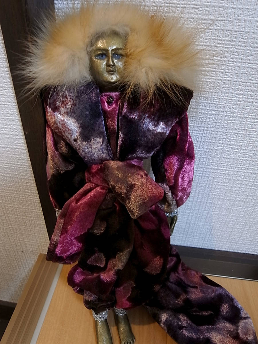 ★創作人形 石塑粘土 ラビットファー 金色の肌の人形 クロスボディ 個性的 作者不明 拍卖