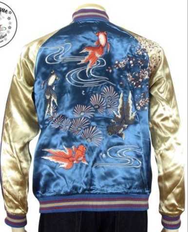 ジャパネスク/花旅楽団/出目金/スカジャン/ブルー/S/3RSJ-015/サトリ拍卖