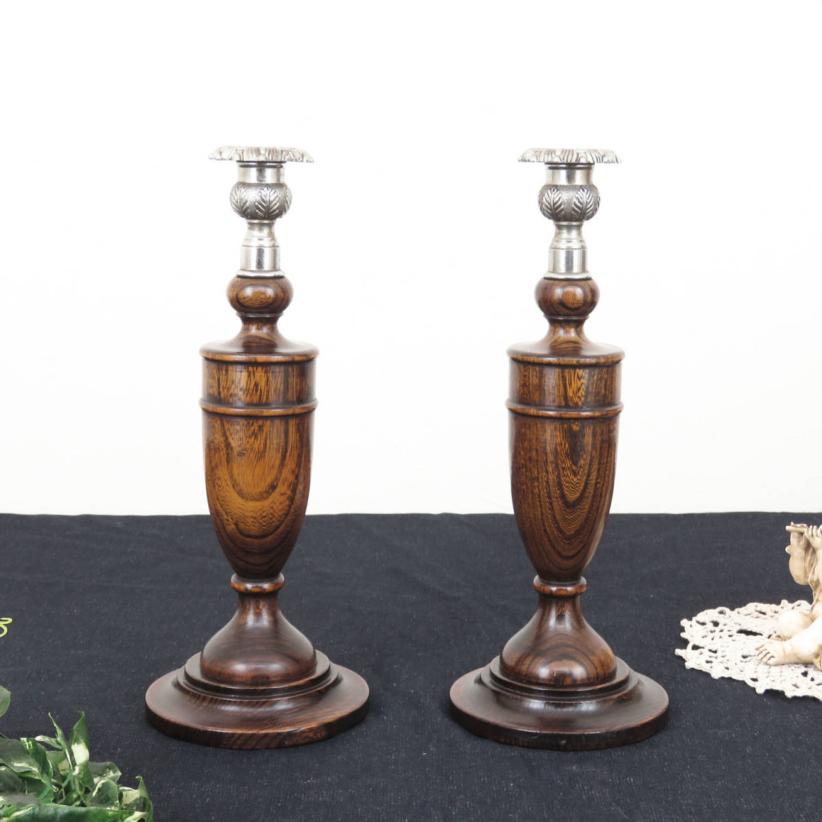 イギリスの古いキャンドルスタンド (ペア) /木製/燭台/うそく立て/店舗什器/ディスプレイ雑貨/インテリア小物/内装/室内装飾/AL-2206拍卖