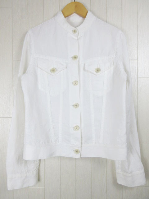 スピック&スパン Spick and Span ジャケット リネン バンドカラー ホワイト拍卖